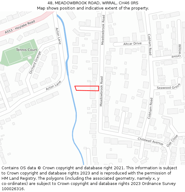 48, MEADOWBROOK ROAD, WIRRAL, CH46 0RS: Location map and indicative extent of plot