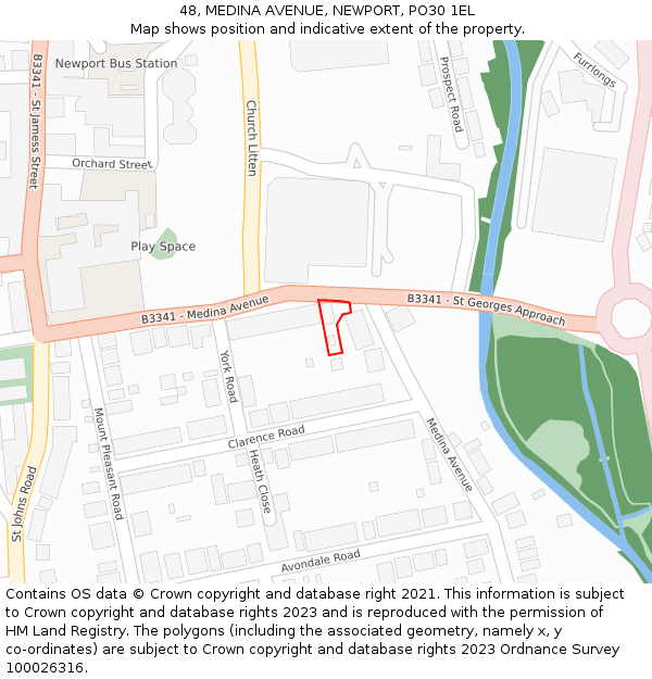 48, MEDINA AVENUE, NEWPORT, PO30 1EL: Location map and indicative extent of plot