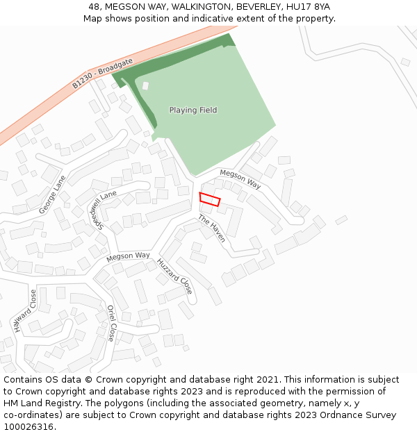 48, MEGSON WAY, WALKINGTON, BEVERLEY, HU17 8YA: Location map and indicative extent of plot