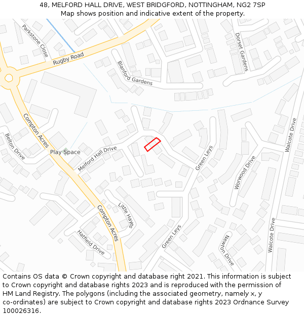 48, MELFORD HALL DRIVE, WEST BRIDGFORD, NOTTINGHAM, NG2 7SP: Location map and indicative extent of plot