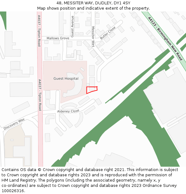 48, MESSITER WAY, DUDLEY, DY1 4SY: Location map and indicative extent of plot