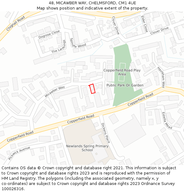 48, MICAWBER WAY, CHELMSFORD, CM1 4UE: Location map and indicative extent of plot