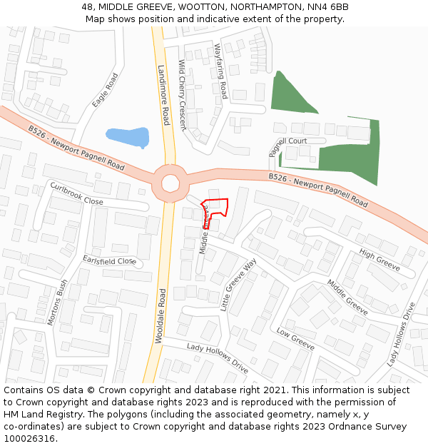 48, MIDDLE GREEVE, WOOTTON, NORTHAMPTON, NN4 6BB: Location map and indicative extent of plot