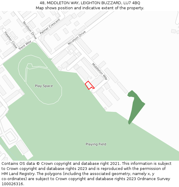 48, MIDDLETON WAY, LEIGHTON BUZZARD, LU7 4BQ: Location map and indicative extent of plot