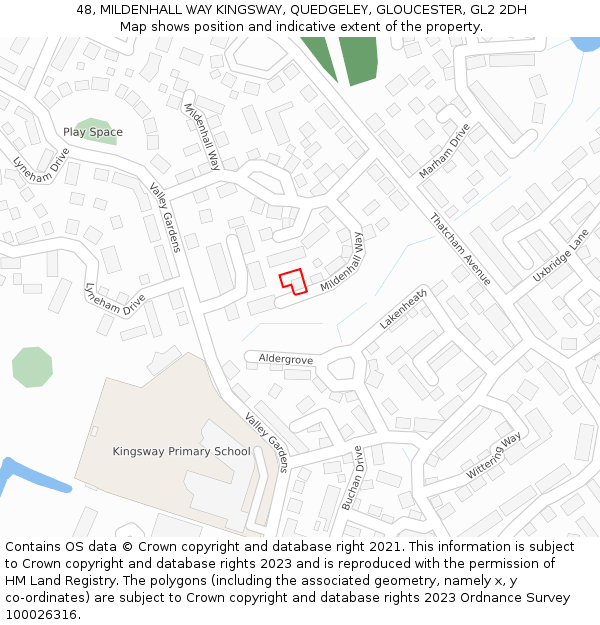 48, MILDENHALL WAY KINGSWAY, QUEDGELEY, GLOUCESTER, GL2 2DH: Location map and indicative extent of plot