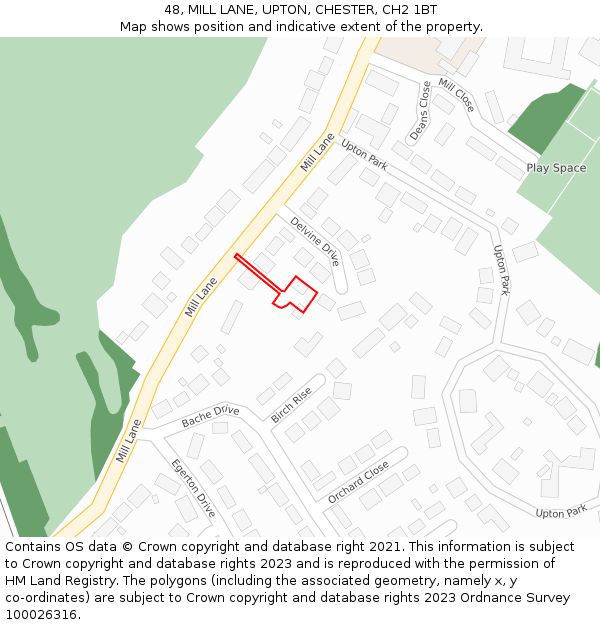 48, MILL LANE, UPTON, CHESTER, CH2 1BT: Location map and indicative extent of plot