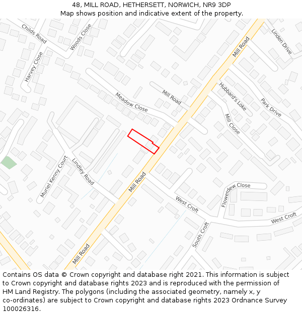 48, MILL ROAD, HETHERSETT, NORWICH, NR9 3DP: Location map and indicative extent of plot