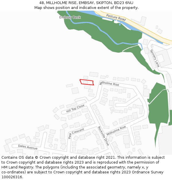 48, MILLHOLME RISE, EMBSAY, SKIPTON, BD23 6NU: Location map and indicative extent of plot