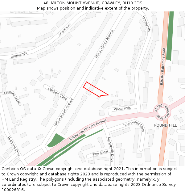 48, MILTON MOUNT AVENUE, CRAWLEY, RH10 3DS: Location map and indicative extent of plot