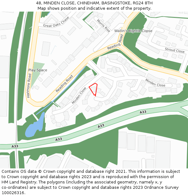 48, MINDEN CLOSE, CHINEHAM, BASINGSTOKE, RG24 8TH: Location map and indicative extent of plot