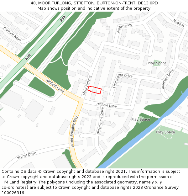 48, MOOR FURLONG, STRETTON, BURTON-ON-TRENT, DE13 0PD: Location map and indicative extent of plot