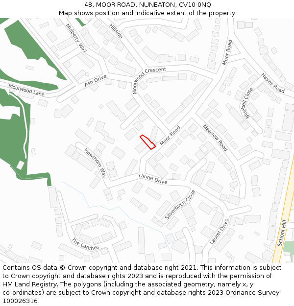 48, MOOR ROAD, NUNEATON, CV10 0NQ: Location map and indicative extent of plot