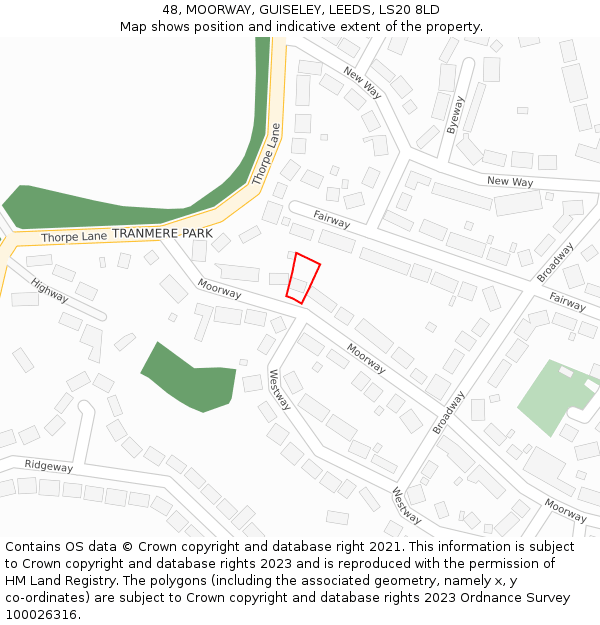 48, MOORWAY, GUISELEY, LEEDS, LS20 8LD: Location map and indicative extent of plot