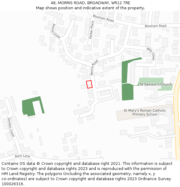 48, MORRIS ROAD, BROADWAY, WR12 7RE: Location map and indicative extent of plot