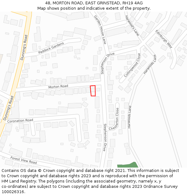 48, MORTON ROAD, EAST GRINSTEAD, RH19 4AG: Location map and indicative extent of plot
