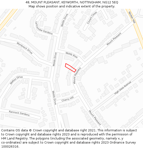 48, MOUNT PLEASANT, KEYWORTH, NOTTINGHAM, NG12 5EQ: Location map and indicative extent of plot