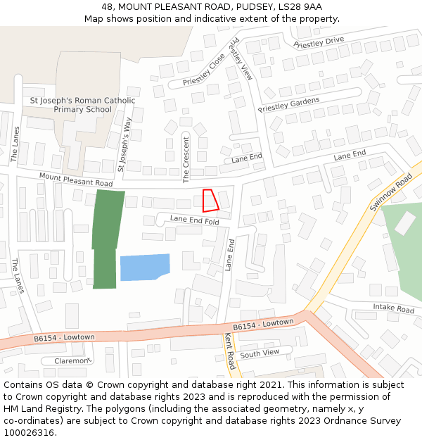 48, MOUNT PLEASANT ROAD, PUDSEY, LS28 9AA: Location map and indicative extent of plot