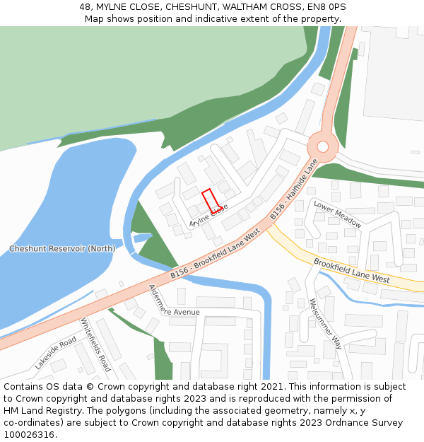 48, MYLNE CLOSE, CHESHUNT, WALTHAM CROSS, EN8 0PS: Location map and indicative extent of plot