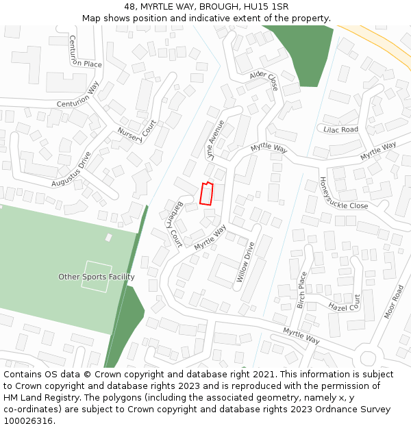 48, MYRTLE WAY, BROUGH, HU15 1SR: Location map and indicative extent of plot