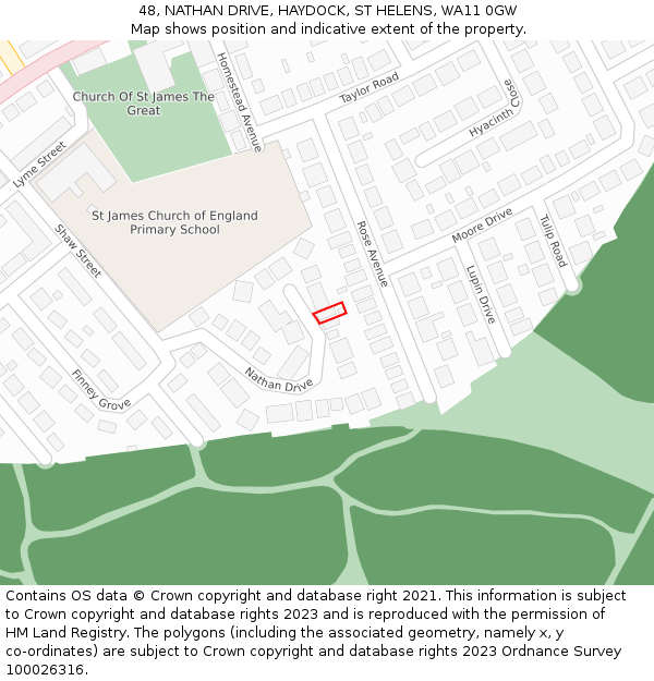 48, NATHAN DRIVE, HAYDOCK, ST HELENS, WA11 0GW: Location map and indicative extent of plot