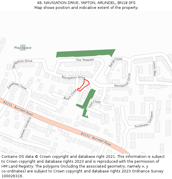48, NAVIGATION DRIVE, YAPTON, ARUNDEL, BN18 0FS: Location map and indicative extent of plot