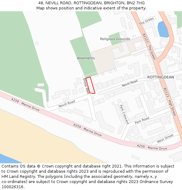 48, NEVILL ROAD, ROTTINGDEAN, BRIGHTON, BN2 7HG: Location map and indicative extent of plot