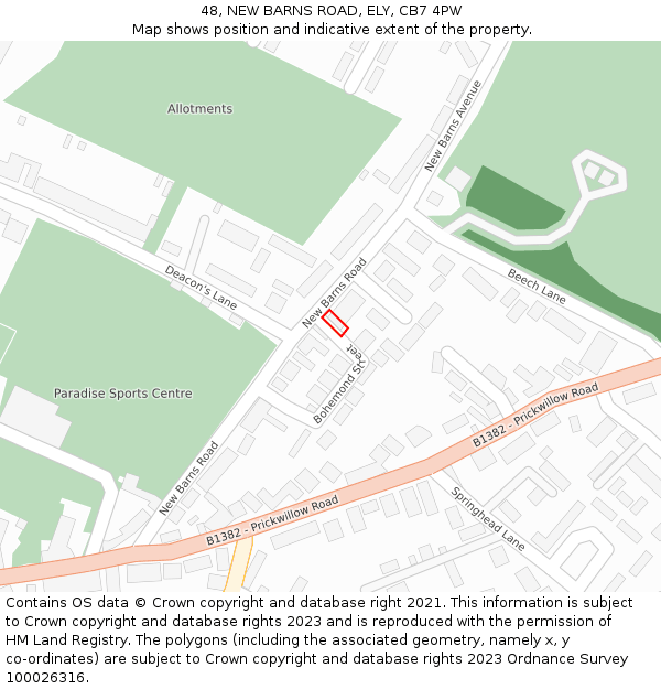 48, NEW BARNS ROAD, ELY, CB7 4PW: Location map and indicative extent of plot