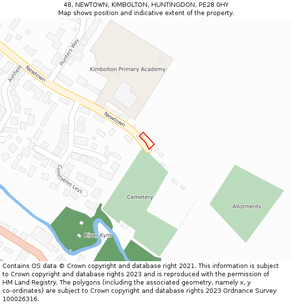 48, NEWTOWN, KIMBOLTON, HUNTINGDON, PE28 0HY: Location map and indicative extent of plot