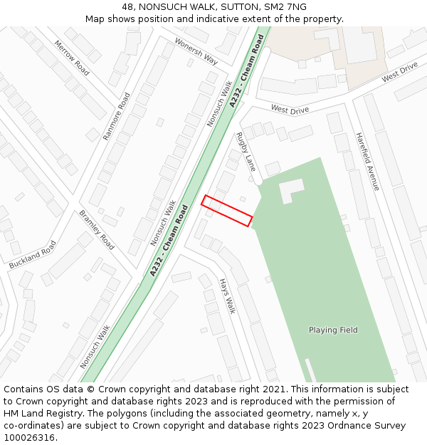 48, NONSUCH WALK, SUTTON, SM2 7NG: Location map and indicative extent of plot