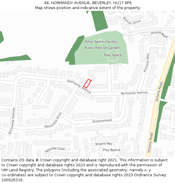 48, NORMANDY AVENUE, BEVERLEY, HU17 8PE: Location map and indicative extent of plot