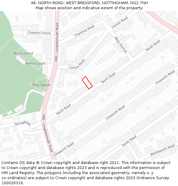 48, NORTH ROAD, WEST BRIDGFORD, NOTTINGHAM, NG2 7NH: Location map and indicative extent of plot