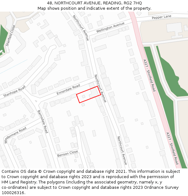 48, NORTHCOURT AVENUE, READING, RG2 7HQ: Location map and indicative extent of plot