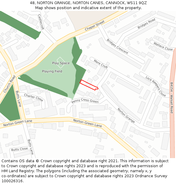 48, NORTON GRANGE, NORTON CANES, CANNOCK, WS11 9QZ: Location map and indicative extent of plot