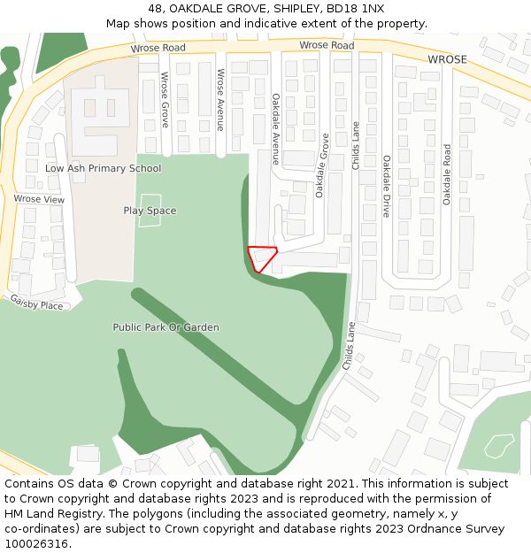 48, OAKDALE GROVE, SHIPLEY, BD18 1NX: Location map and indicative extent of plot