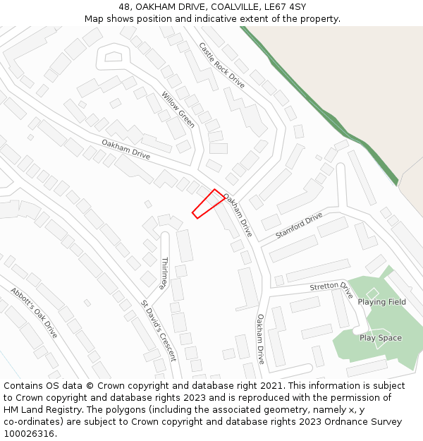 48, OAKHAM DRIVE, COALVILLE, LE67 4SY: Location map and indicative extent of plot