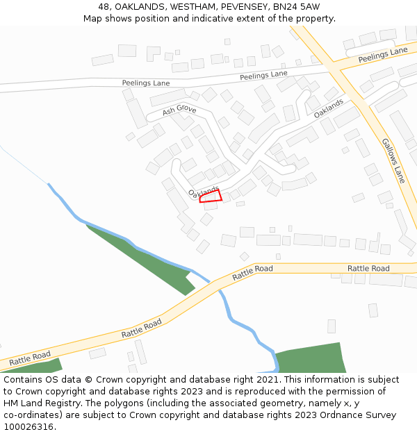 48, OAKLANDS, WESTHAM, PEVENSEY, BN24 5AW: Location map and indicative extent of plot