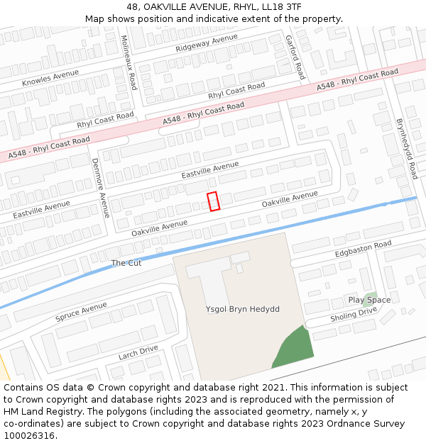 48, OAKVILLE AVENUE, RHYL, LL18 3TF: Location map and indicative extent of plot