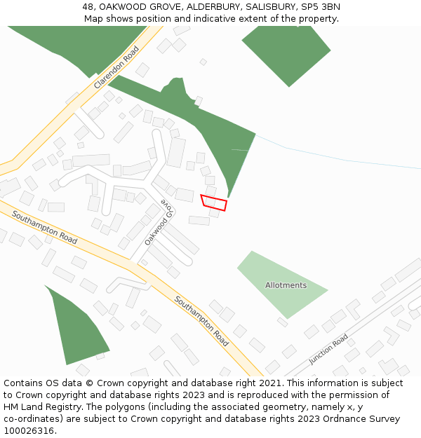 48, OAKWOOD GROVE, ALDERBURY, SALISBURY, SP5 3BN: Location map and indicative extent of plot