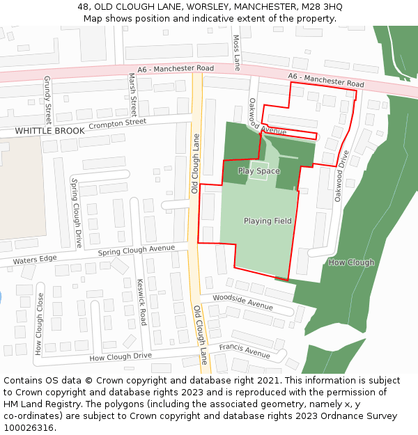 48, OLD CLOUGH LANE, WORSLEY, MANCHESTER, M28 3HQ: Location map and indicative extent of plot