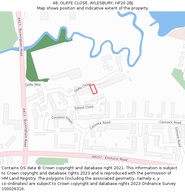 48, OLIFFE CLOSE, AYLESBURY, HP20 2BJ: Location map and indicative extent of plot