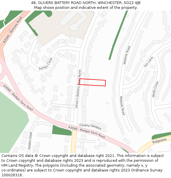 48, OLIVERS BATTERY ROAD NORTH, WINCHESTER, SO22 4JB: Location map and indicative extent of plot