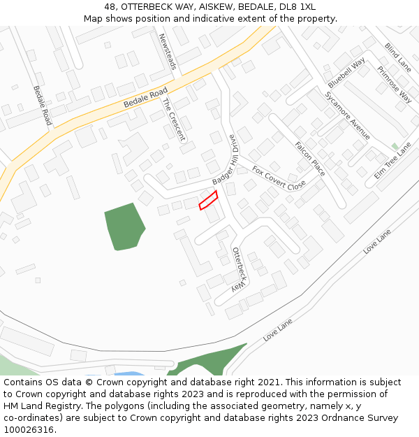 48, OTTERBECK WAY, AISKEW, BEDALE, DL8 1XL: Location map and indicative extent of plot