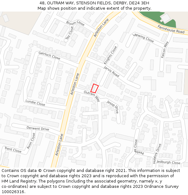 48, OUTRAM WAY, STENSON FIELDS, DERBY, DE24 3EH: Location map and indicative extent of plot