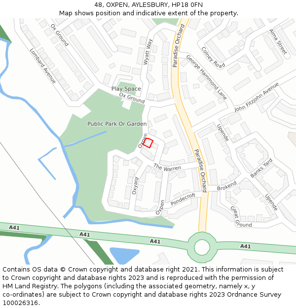 48, OXPEN, AYLESBURY, HP18 0FN: Location map and indicative extent of plot