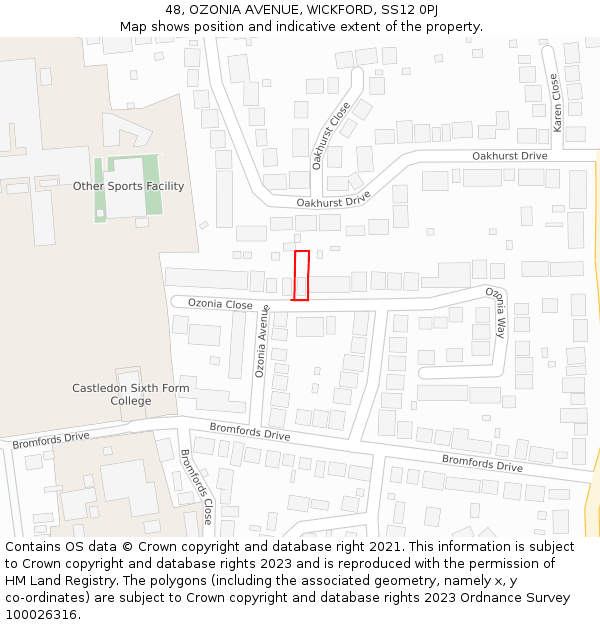 48, OZONIA AVENUE, WICKFORD, SS12 0PJ: Location map and indicative extent of plot