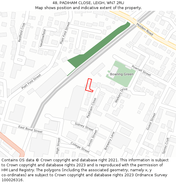 48, PADIHAM CLOSE, LEIGH, WN7 2RU: Location map and indicative extent of plot