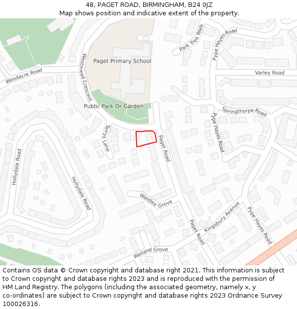 48, PAGET ROAD, BIRMINGHAM, B24 0JZ: Location map and indicative extent of plot