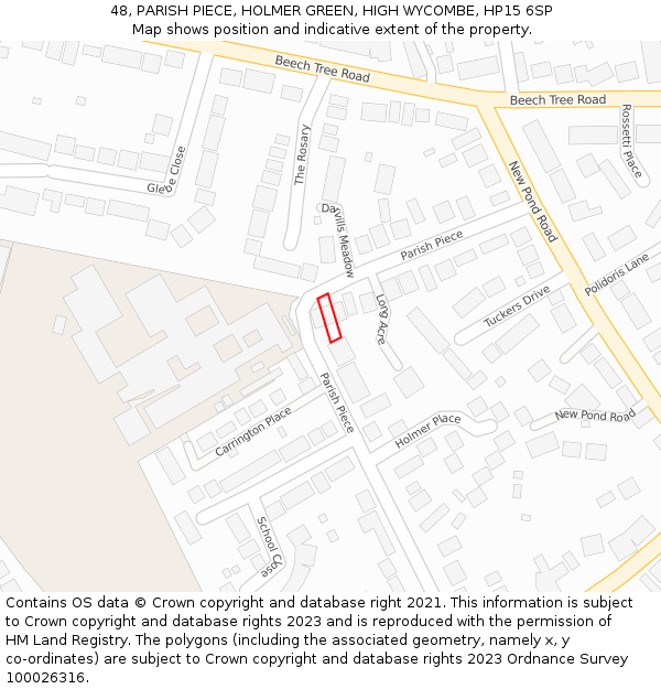 48, PARISH PIECE, HOLMER GREEN, HIGH WYCOMBE, HP15 6SP: Location map and indicative extent of plot