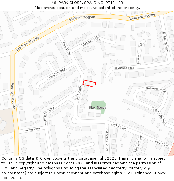 48, PARK CLOSE, SPALDING, PE11 1PR: Location map and indicative extent of plot