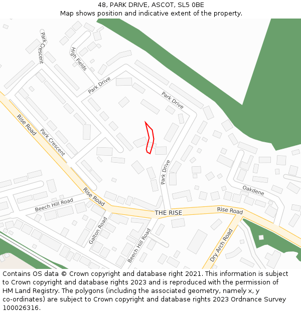 48, PARK DRIVE, ASCOT, SL5 0BE: Location map and indicative extent of plot